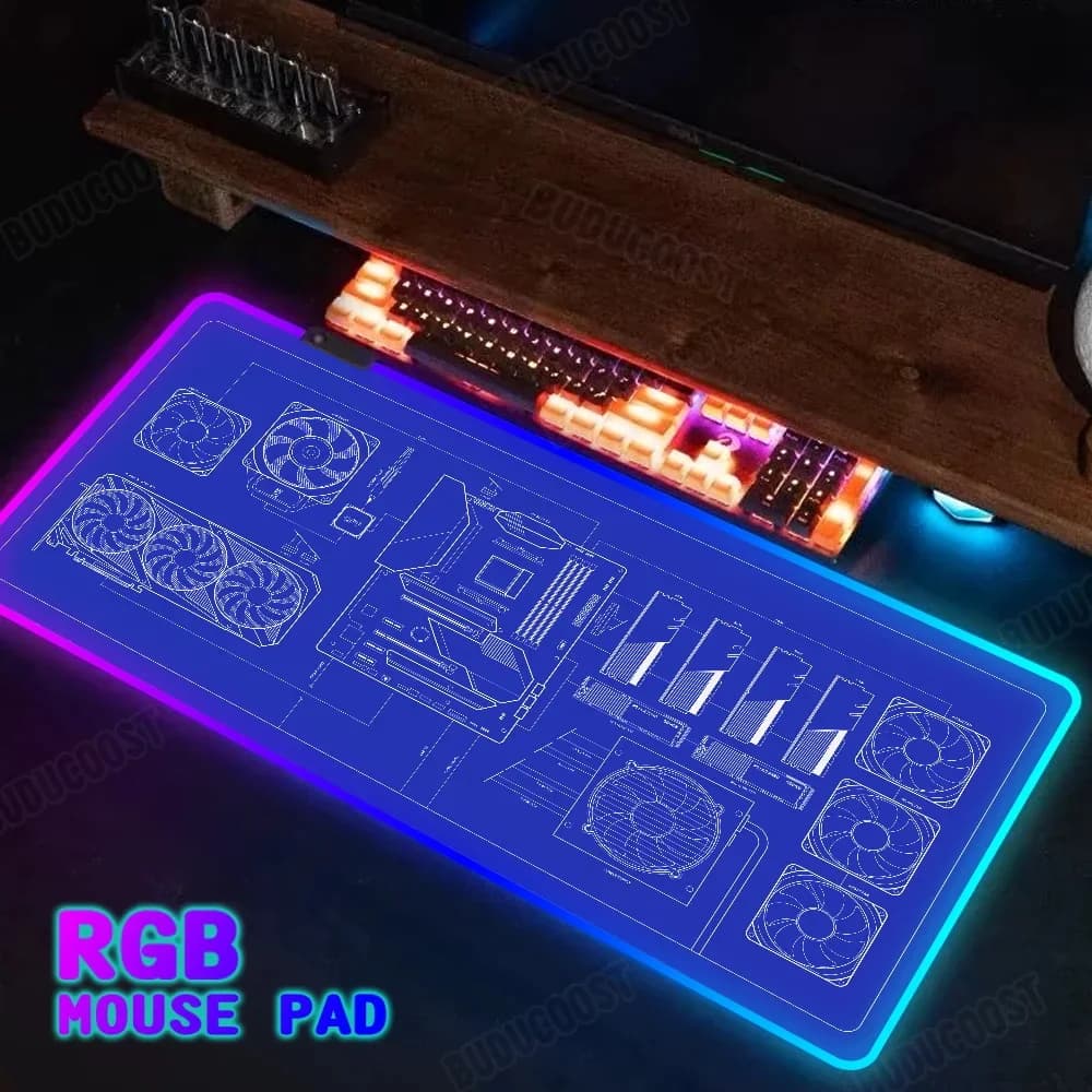Artistic line design Mousepad Rgb Computer host led mats portable lighting Black carpet xxl carpet backlight table mat CPU rug