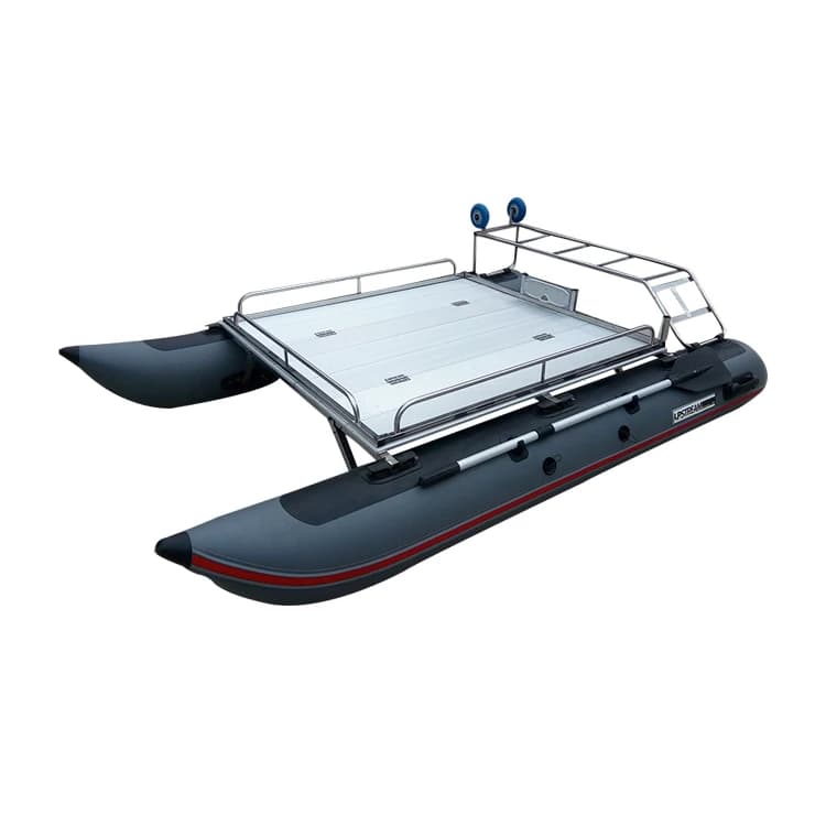 Inflatable Catamaran Boat, 3m Mini Yacht CLH300, Aluminum Deck Platform, 2 Person PVC Fishing Boat, for Lake River Diving, 300cm