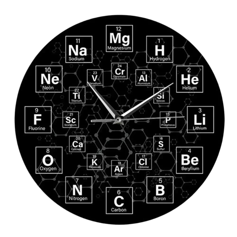 Elegante orologio da tavolo periodico per la casa e l'aula Orologio da parete dal design creativo di chimica Decorazione coinvolgente per gli amanti della scienza
