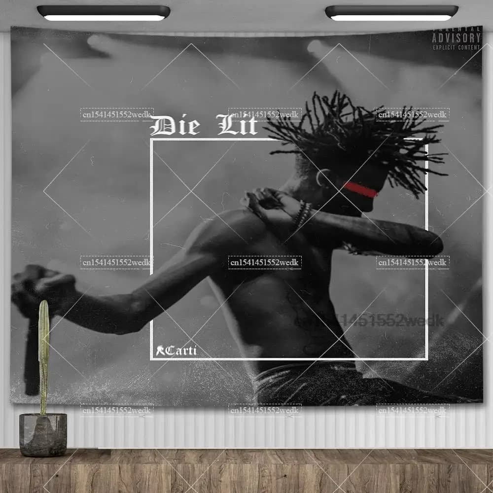 Playboi Carti Die Lit Tapestry Hippie Rapper Singer Wall Tapestry Black White Hanging Tapestries Yoga Mat Aesthetic Room Decor