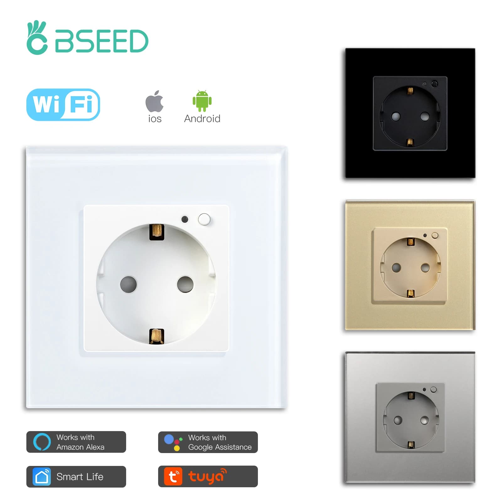 Smart socket Bseed Standard EU, WiFi socket for Smart Home, Compatible with Tuya App, Google Alexa, Timer Function