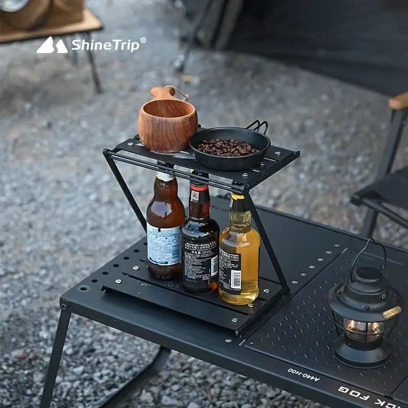 ShineTrip Z-Type Foldable Camping Rack 2-Tier Aluminum IGT Table Pot Cup Storage Shelf Portable Outdoor Picnic Holder