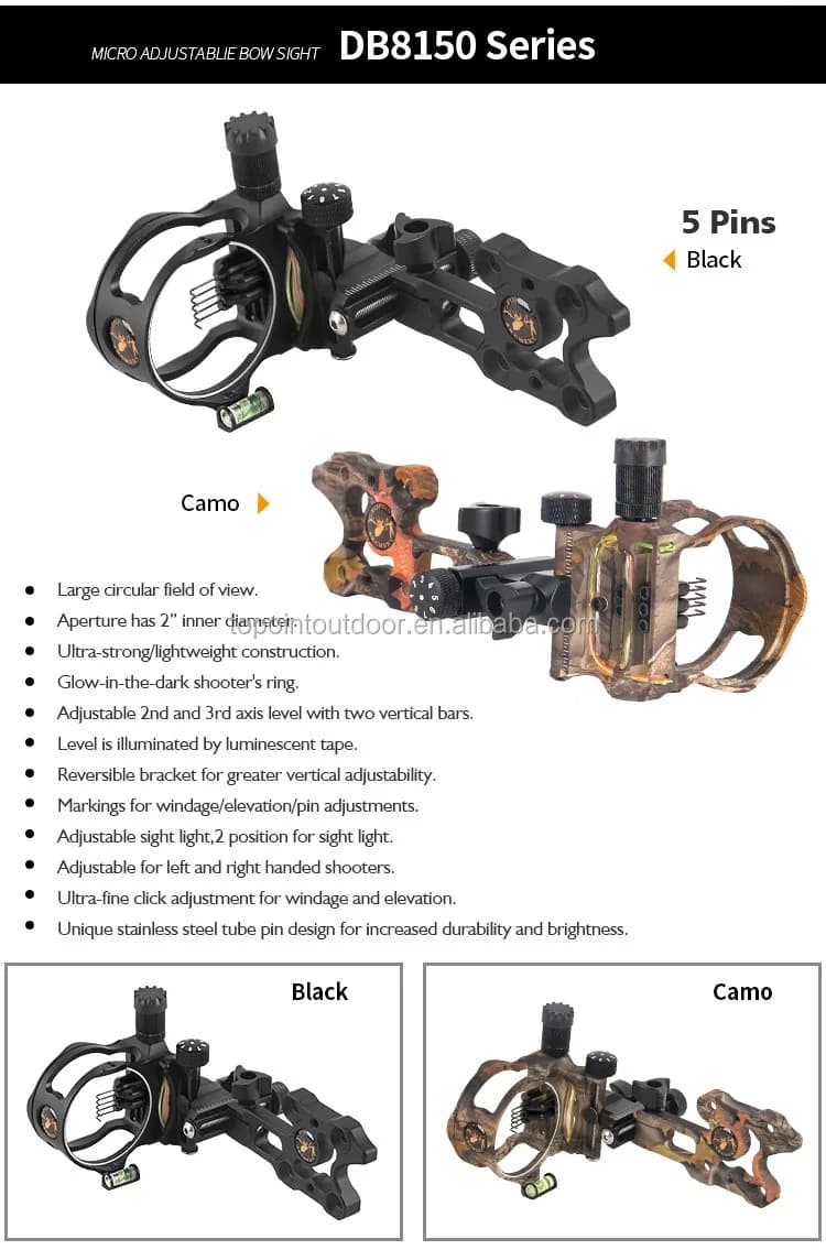 Topoint Archery Compound Bow Sight 5 Pin Bow Hunting Sight DB8150CNC