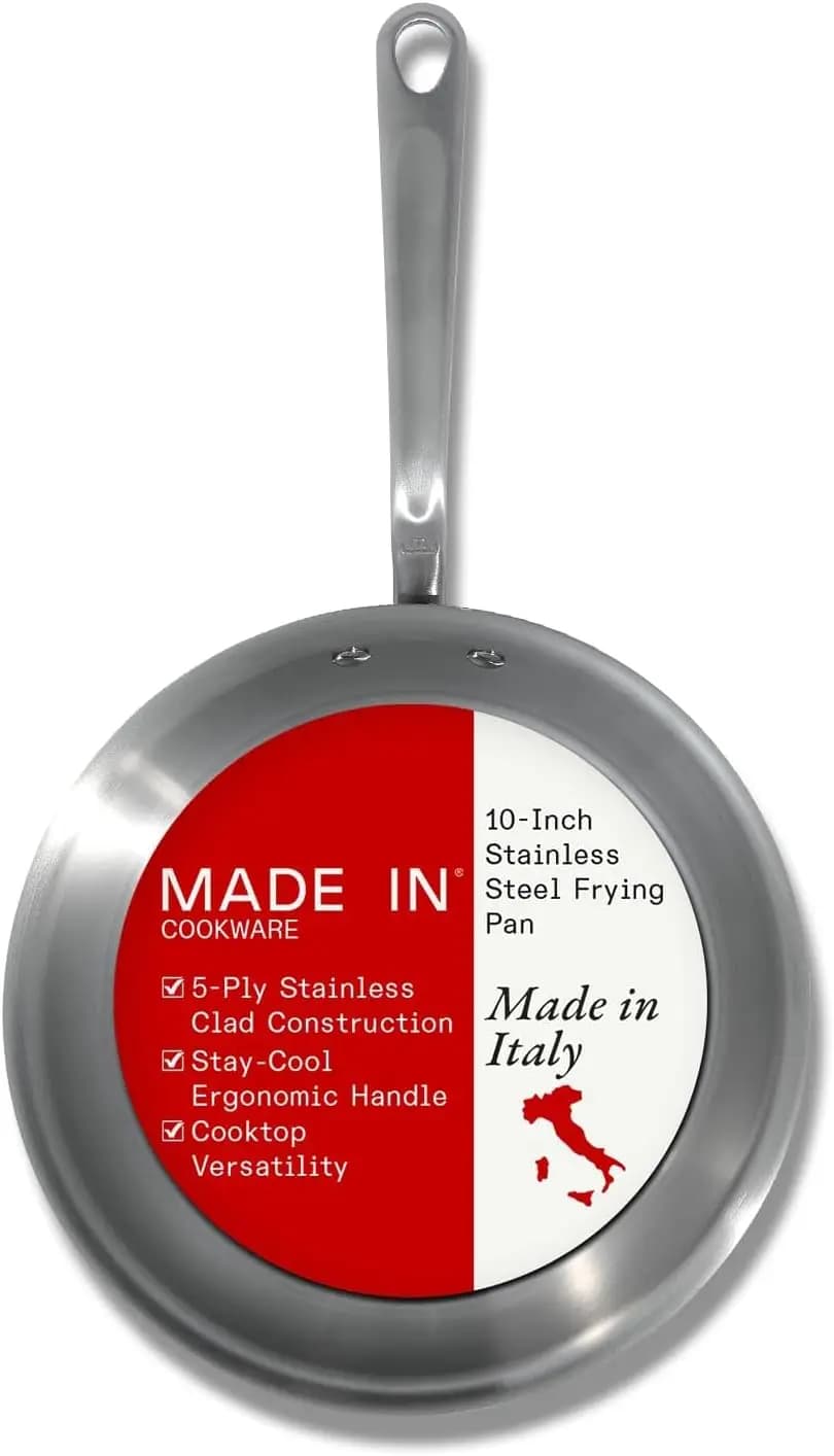 10-Inch Stainless Steel Frying Pan - 5 Ply Clad - Professional - Induction Compatible