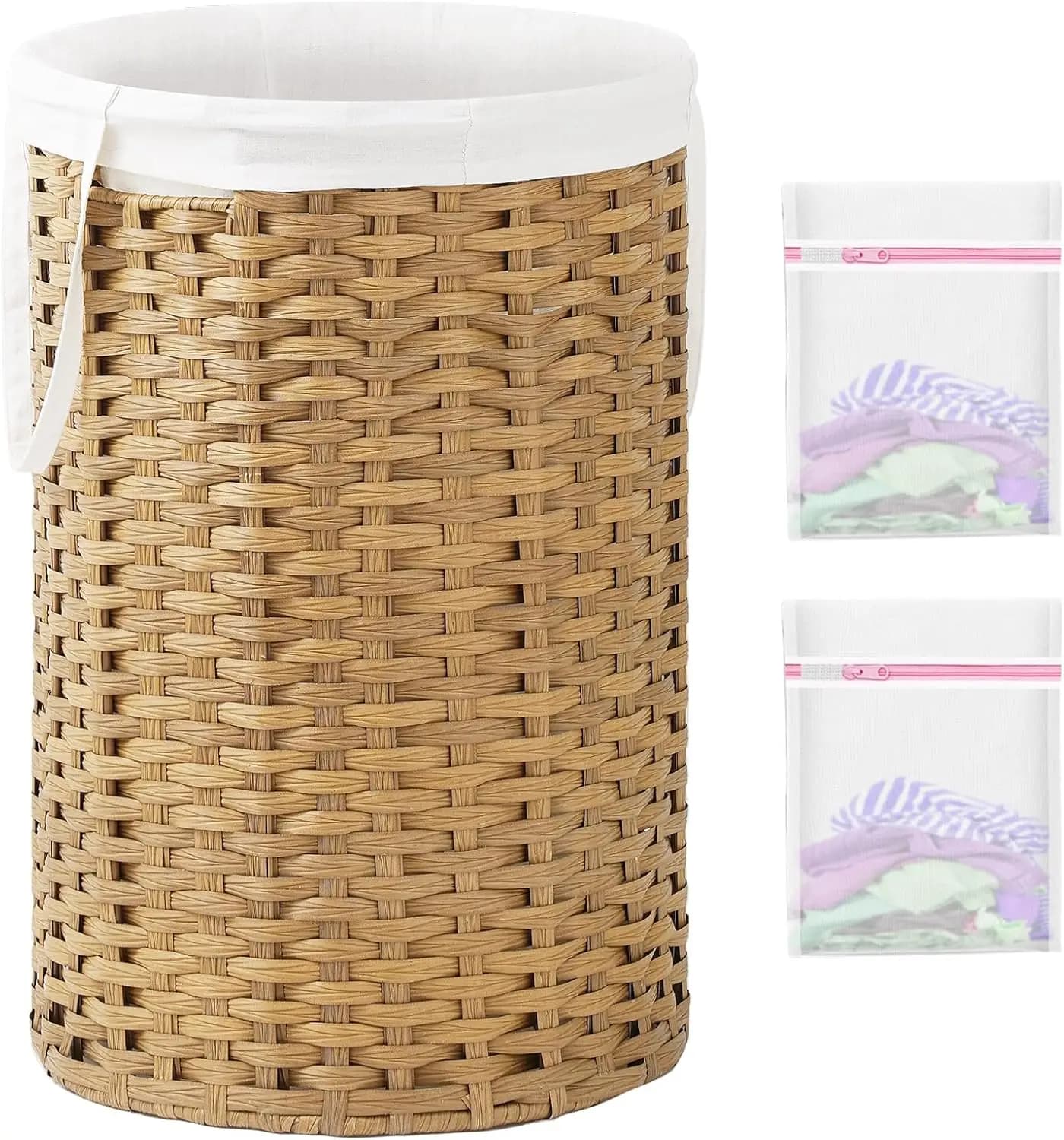 Large 130L Vimini Round Candle Basket with Removable Bag and Living Room Net Bags, Natural
