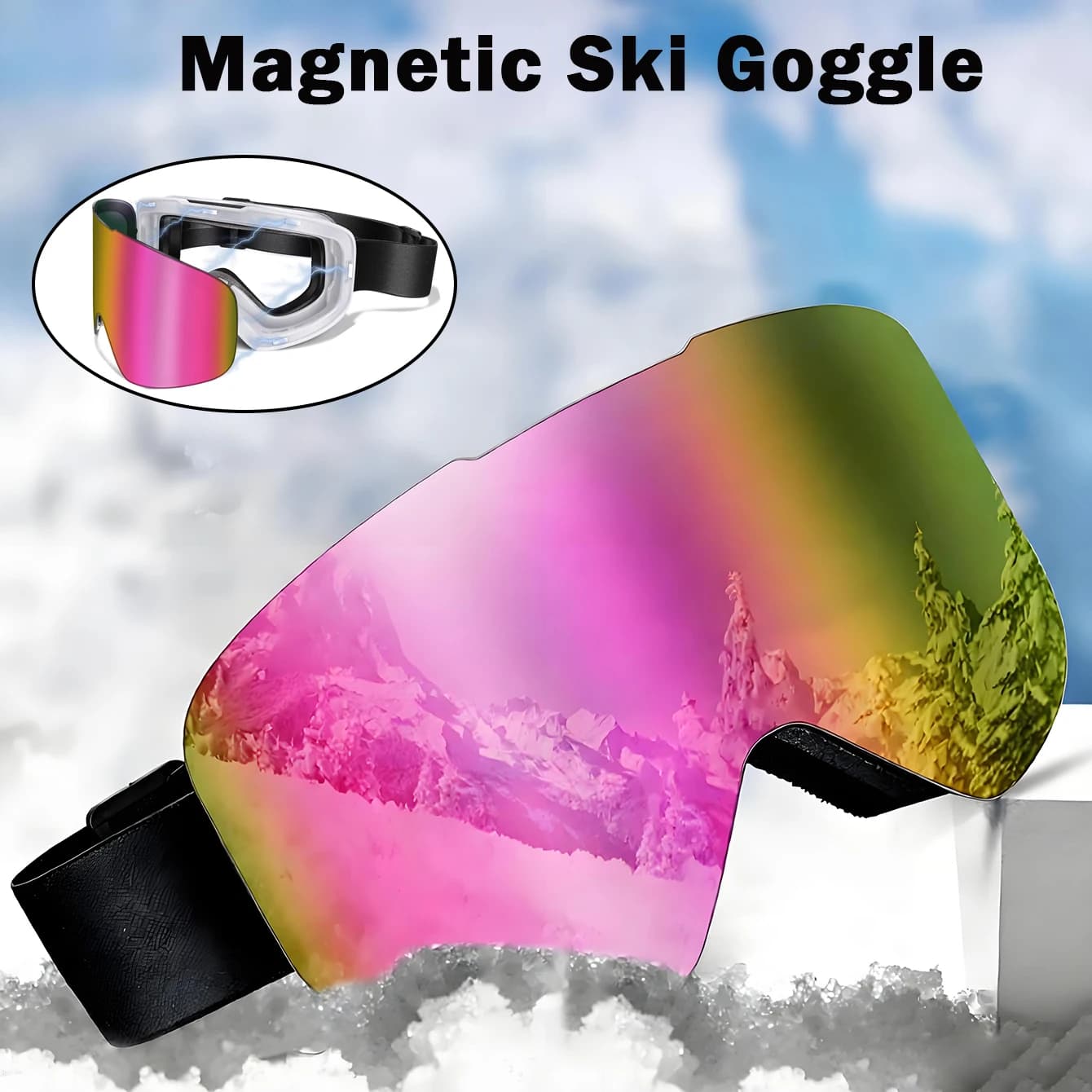 Unisex Magnetic‑Lens Ski Snowboard Goggles, Winter Anti‑Fog Sports Goggles for Adults and Teens