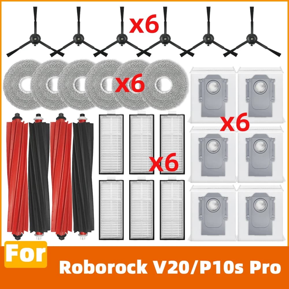Compatibile con Roborock V20 P10s Pro accessori spazzola principale spazzola laterale filtro HEPA sacchetto polvere panno mop supporto mop kit ricambi