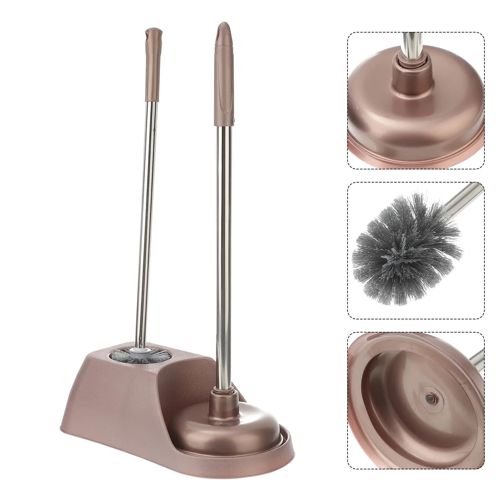 1Set Toilet Brush and Plunger Set with Holder Comfort Grip Soft Bristles Zero Dead Corners Non Damaging Compact Bathroom