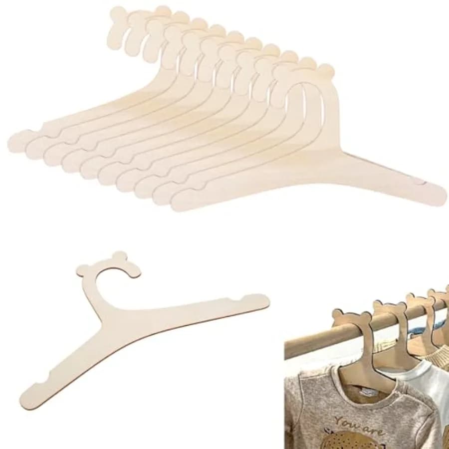10 Pack Wooden Hangers, 9inch Cute Wood Baby Hangers Nursery Hangers, Non Slip Coat Hanger for Baby Toddler Clothes and Pants S