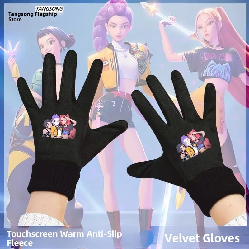 Hot cycling gloves lined with fleece for men and women RuiMiLaZoi Kpop Witch Team Winter gloves compatible with the touch screen