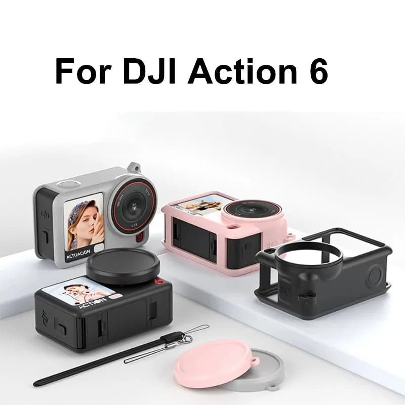 For DJI Action 6 Silicone Protective Case Full body cover Anti-loss Corde Silicone Rubber Protection Camera Accessories
