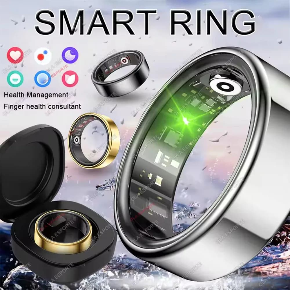 NUOVO Anello Intelligente R09 per Uomo e Donna con Custodia di Ricarica, Monitoraggio Frequenza Cardiaca, Ossigeno nel Sangue, Temperatura Cutanea, Impermeabile 5ATM per Android iOS