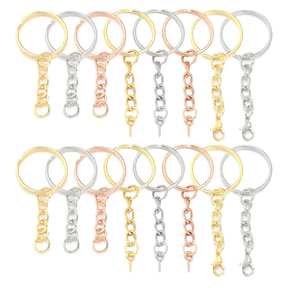 10pcs/lot 25mm Metal Keychain Ring With Screw Eye Pin Single Ring Lobster Clasps For DIY Fashion Key Chains Jewelry Accessories