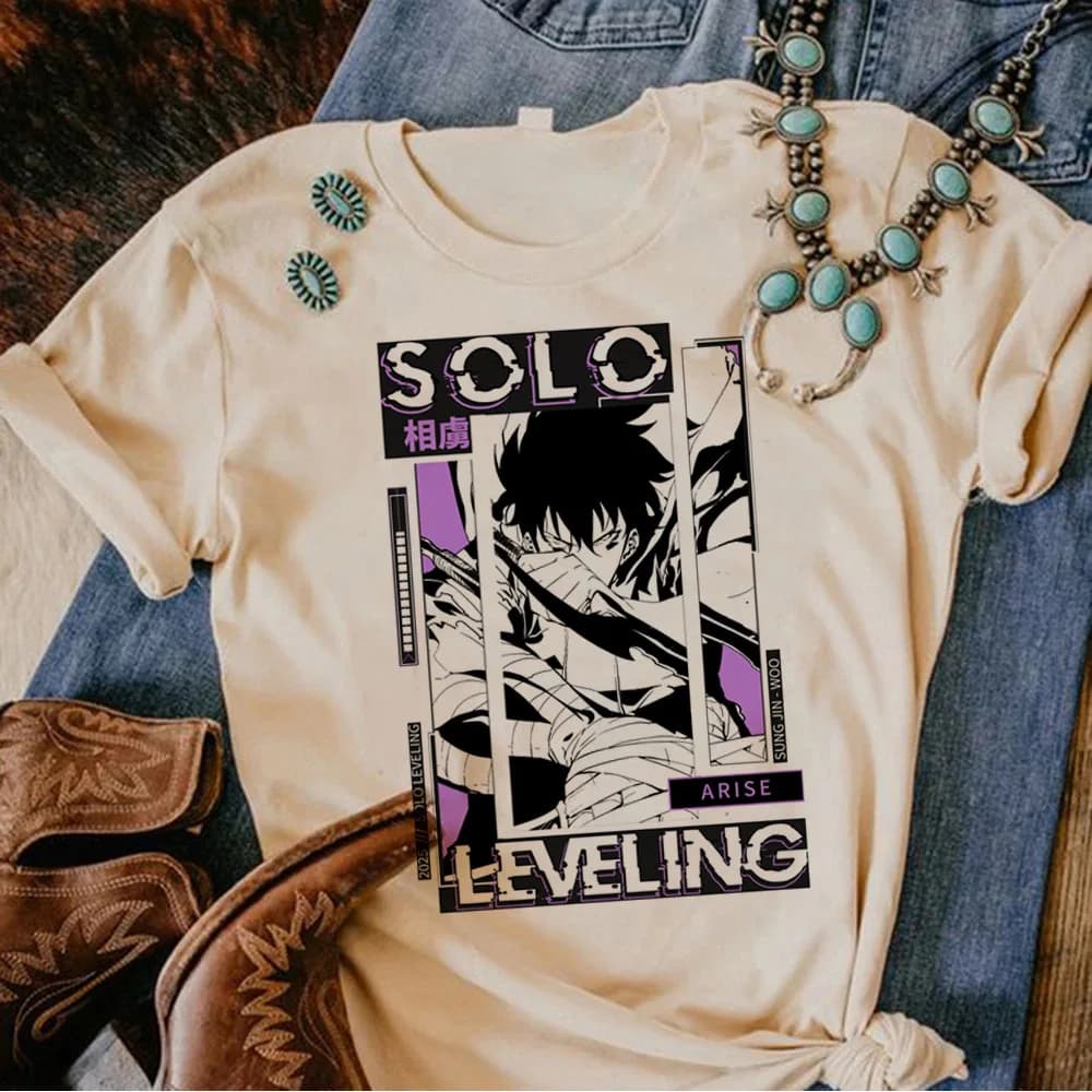 Solo Leveling t-shirt women Graphic harajuku Classic Gothic Trendy 2000s t shirt 2000s 80s anime Pop Culture Digital Vintage