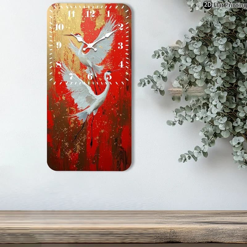 1pc Abstract White Bird On Red Background Rectangular Wooden Quartz Wall Clock Great for Home Decoration Christmas Gift