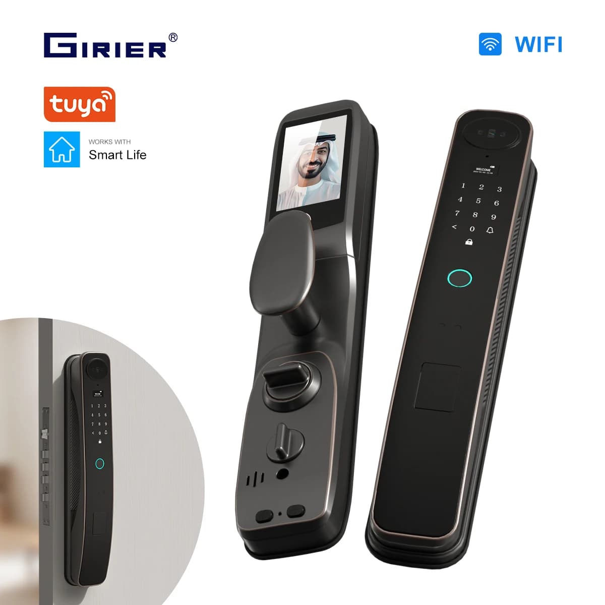 Serratura Intelligente WiFi GIRIER Tuya con Sblocco Facciale 3D e Impronta Digitale, Serratura Elettronica Digitale a Batteria con Audio Bidirezionale