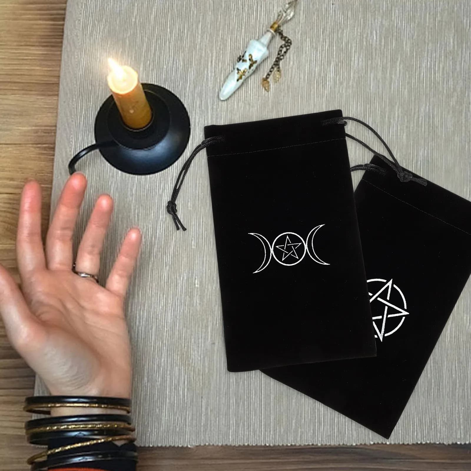 2 sacchetti porta carte dei Tarocchi con coulisse, sacchetto in tessuto con pentacolo, porta carte dei Tarocchi, piccola borsa regalo, custodia leggera e portatile