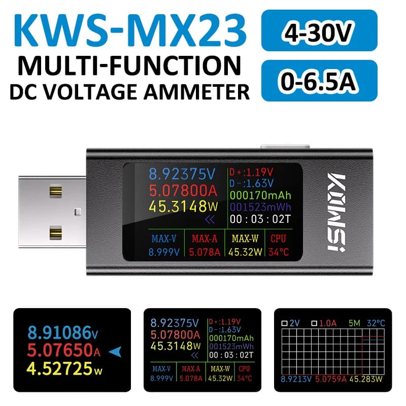 Tester USB Voltmetro digitale DC Amperimetro Misuratore di tensione di corrente Volt Amperometro Rivelatore Indicatore caricabatterie Power Bank 4-30V 6.5A