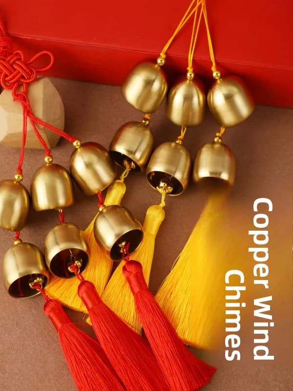 Modern Chinese Style Small Copper Wind Chimes Pure Copper Bells Home Shop Door Decorative Hanging Ornaments for Daily Gifts