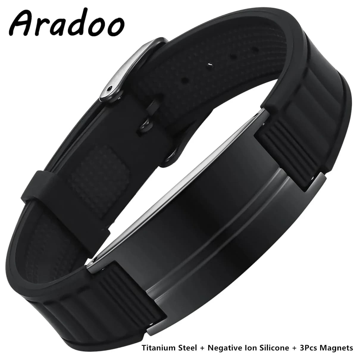 ARADOO Titanium Steel Silicone Power Wristband Bracelet for Men Antistatic Sports Wrist Strap
