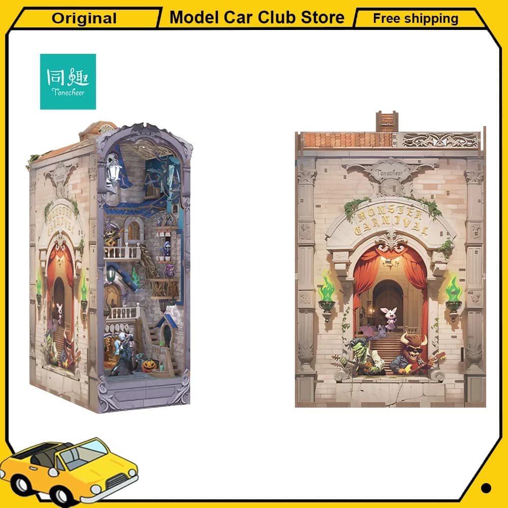 Tonecheer Mostro Carnevale Fermalibri Puzzle in legno Blocchi di costruzione Diorama Kit modello 3D Libro Nook Decorazione casa delle bambole Compleanno