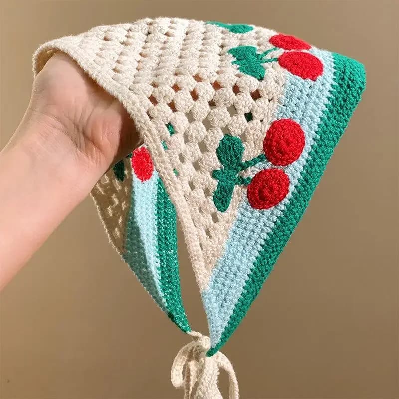 Dolce e carino fatto a mano all'uncinetto triangolo cavo fascia asciugamano modello donna fascia per capelli foulard accessori per capelli gonna testa tenda