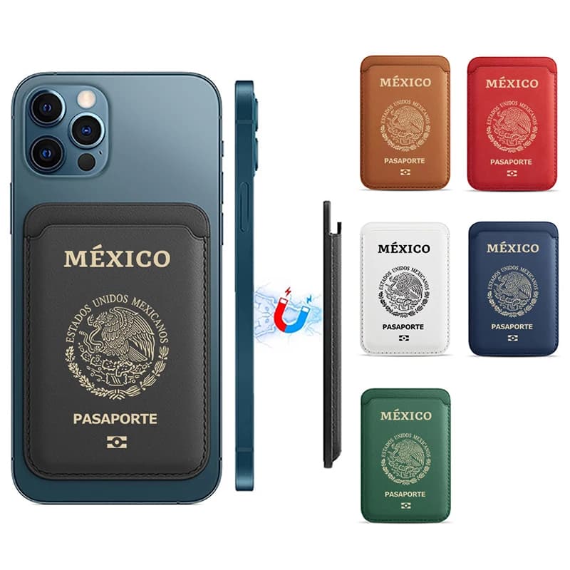 Mexico Passport Upgrade Magnetic Leather Wallet Case For MagSafe iPhone17 14 15Pro Max 13 16 18 Card Bag Holder Back Cover