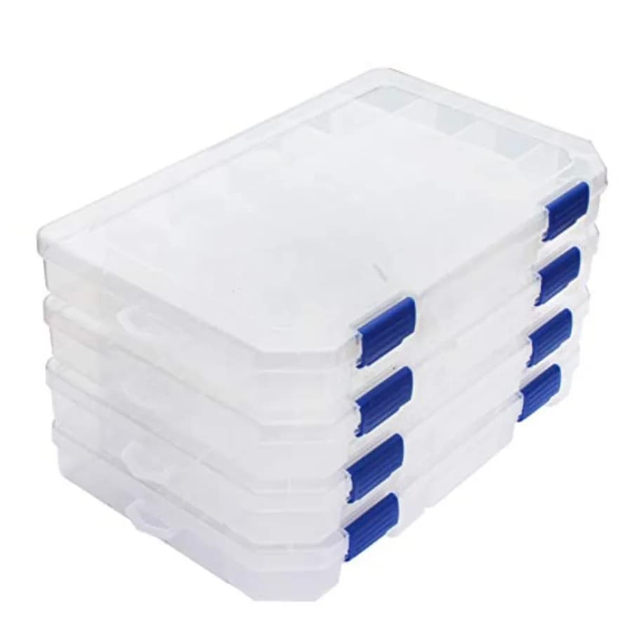 Grande Scatola Portaoggetti in Plastica 3700 con Divisori Regolabili, Set da 4 Vassoi per Attrezzatura da Pesca