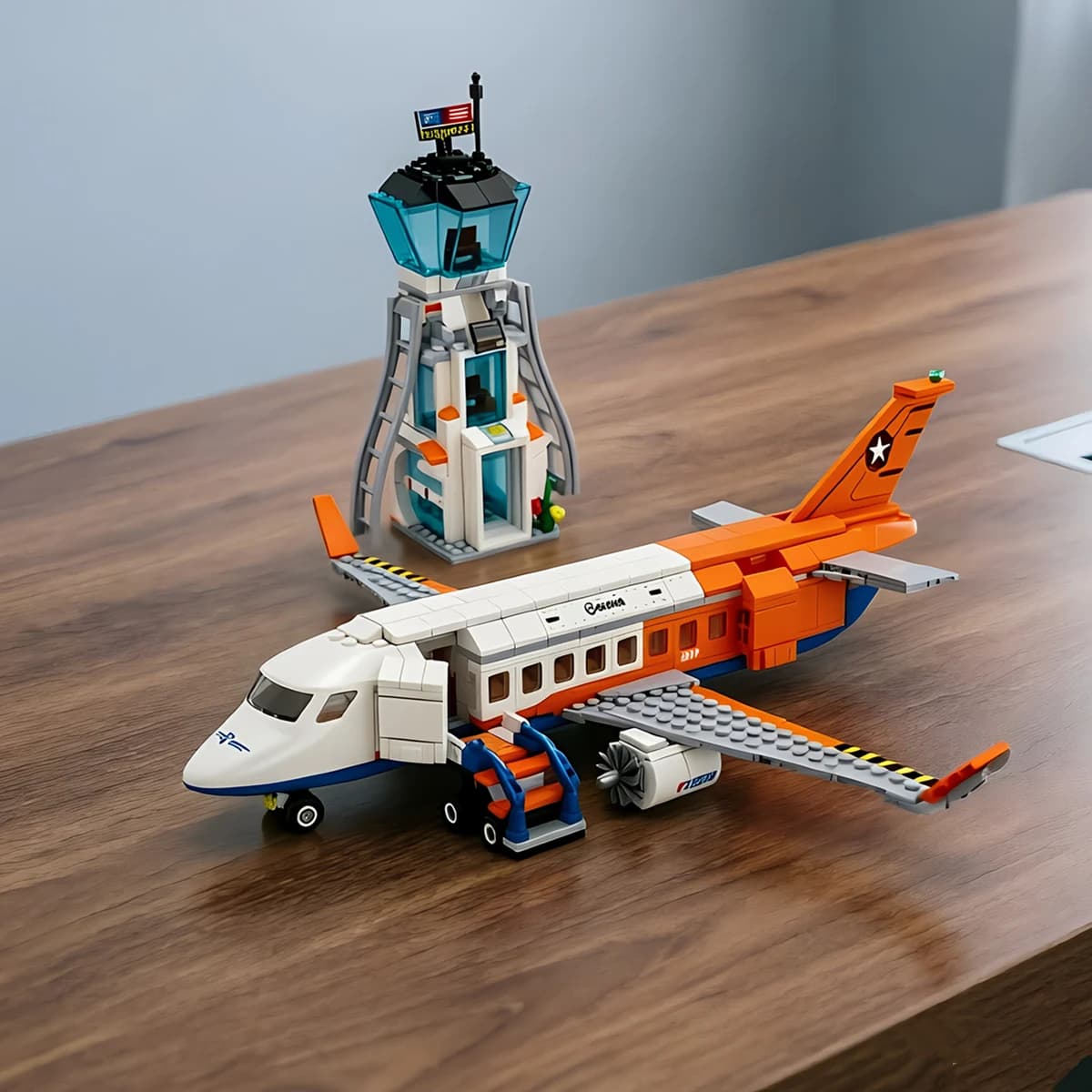 Designer Home Decor City Airport Aviation Cargo Plane Model Helicopter Airbus Airplane Control Tower Building Blocks Toy Gift
