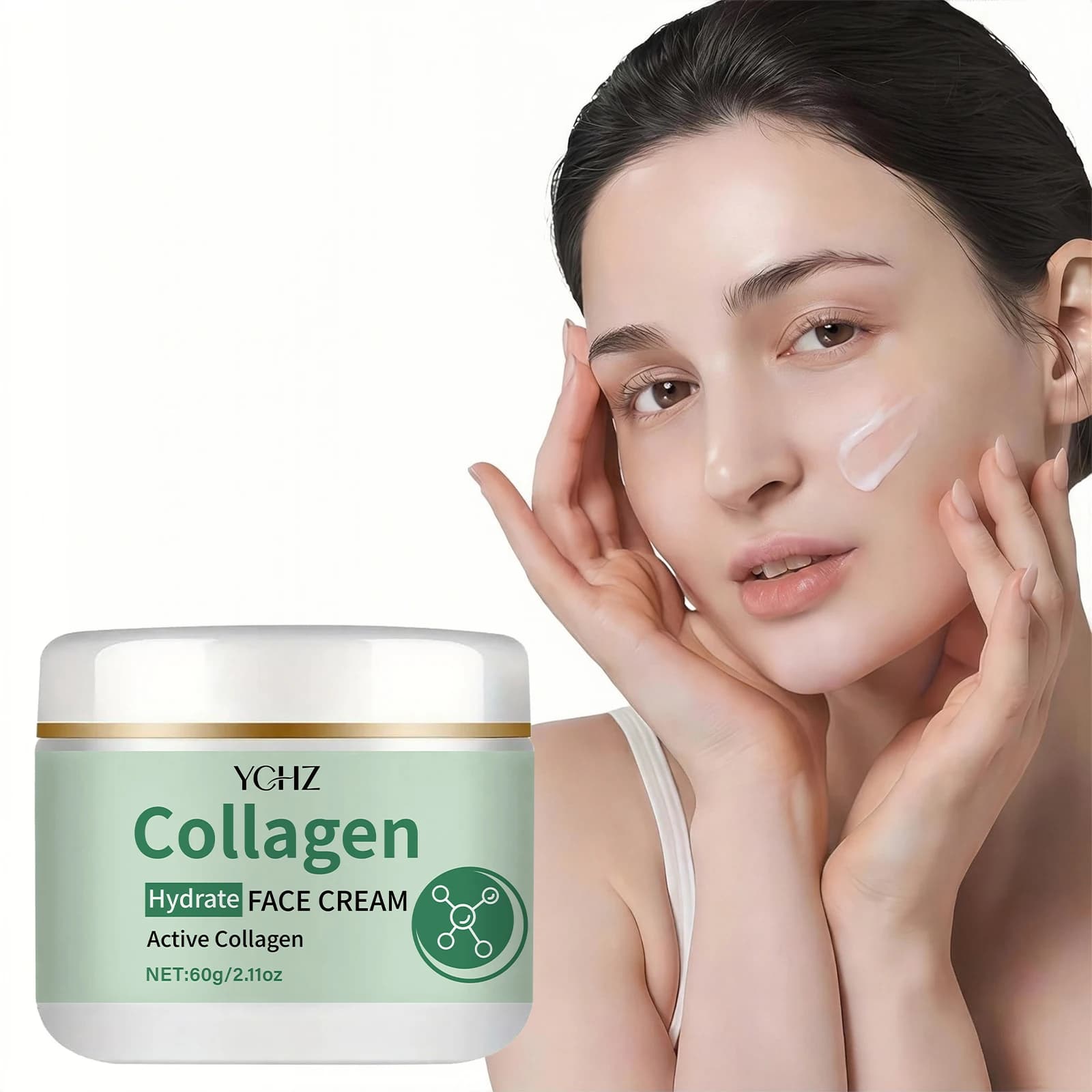 Cream Faced with Collagen, Offers a Light Hydrating, Fits All Skin Types, Has a Delicate and Rich Consistency, Gives the Skin a Radiotic Appearance and Young