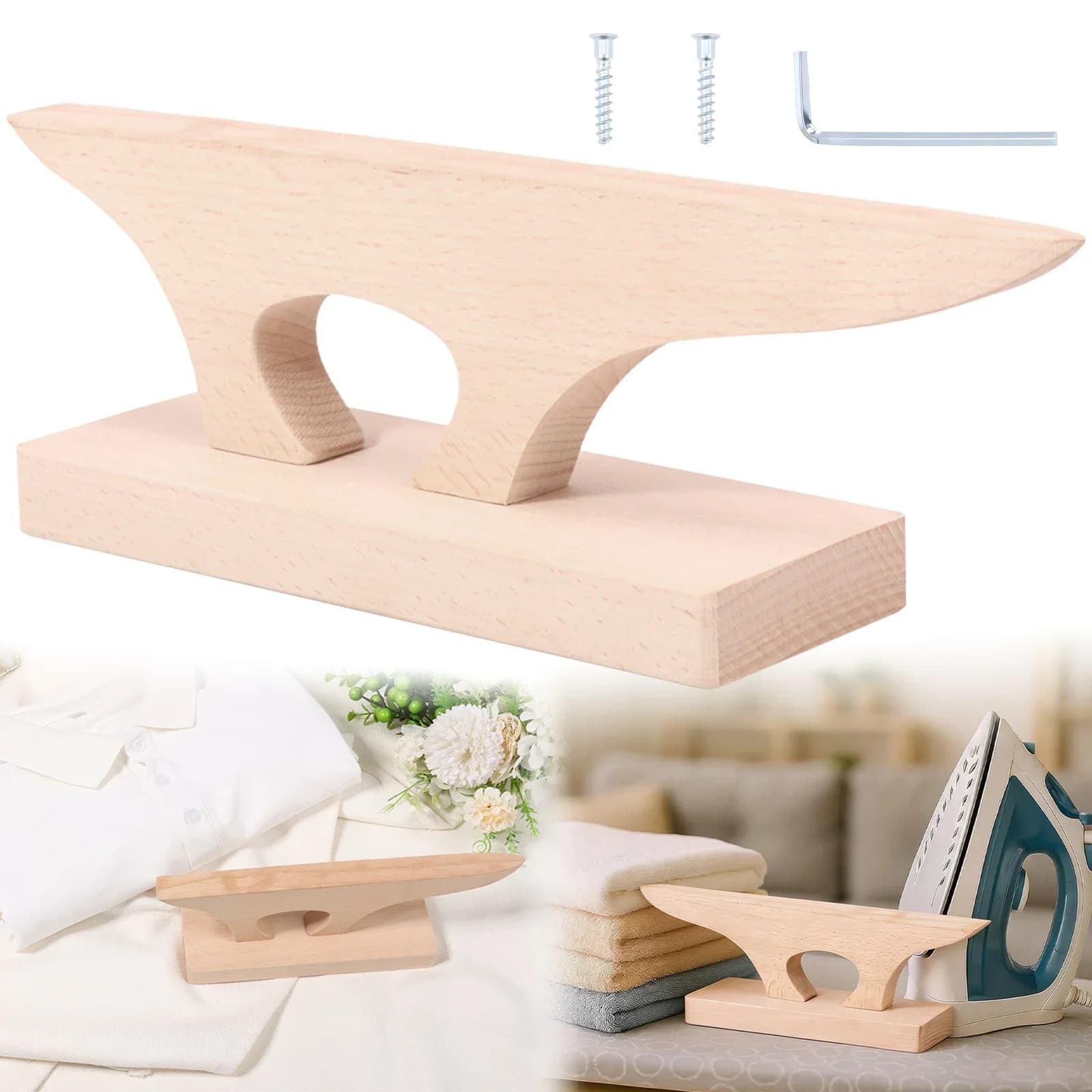 Pressino per Sarti 2 in 1 in Legno di Faggio, Pressino e Blocco per Battitura per Cuciture e Angoli di Tessuti
