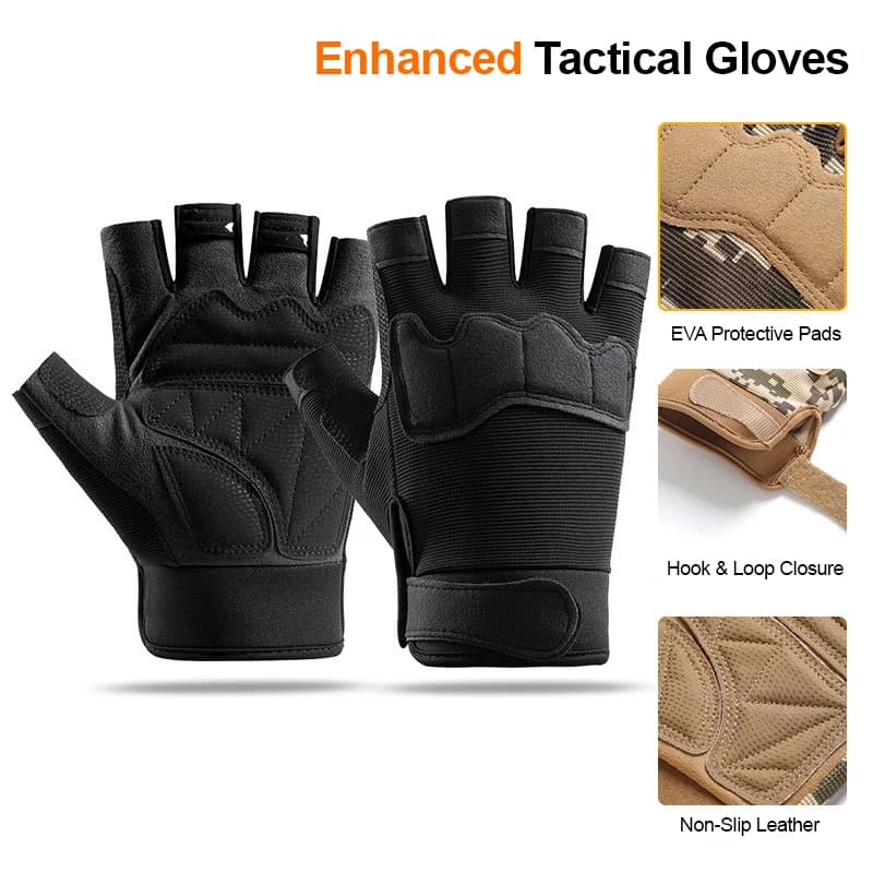 Men's and Women's Tactical Gloves, No fingers, Impact Protection, Anti-slip, for Crossfit, Airsoft, Gym, Fishing, Hiking