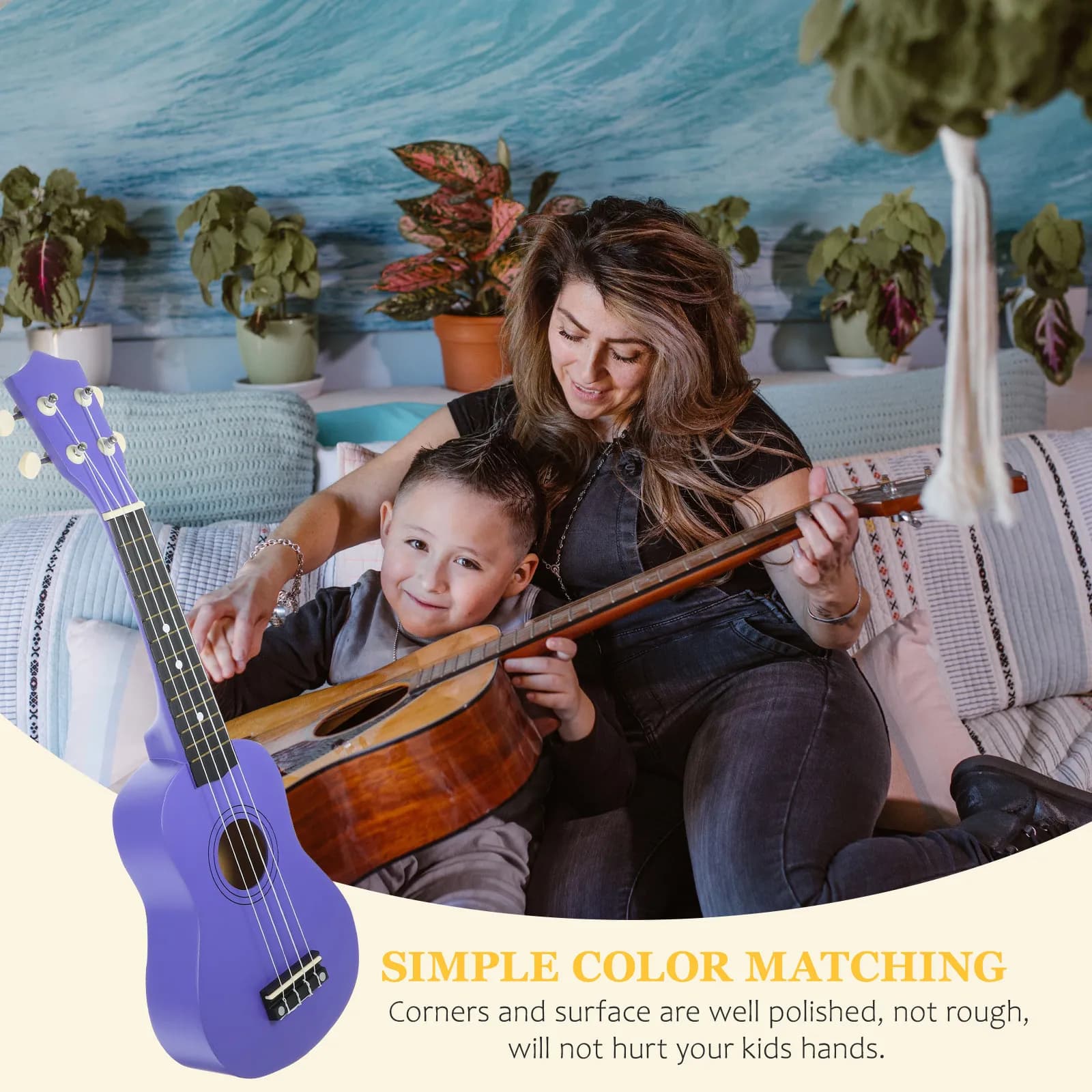 Ukulele per Principianti in Legno di Tiglio a 4 Corde, Strumento Musicale Portatile Leggero e Compatto per Bambini, per la Coordinazione Mano-Cervello