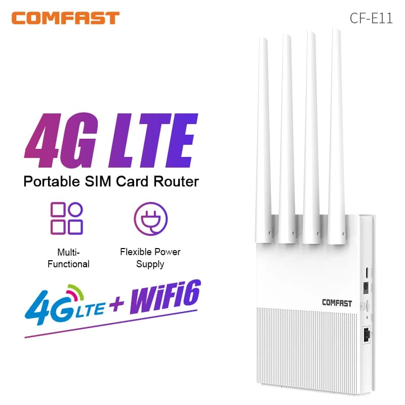 Comfast 4G LTE Router WIFI 300Mbps Wifi6 4 antenne esterne Ripetitore di segnale Hotspot Porta Ethernet Slot SIM Supporto 32 dispositivi