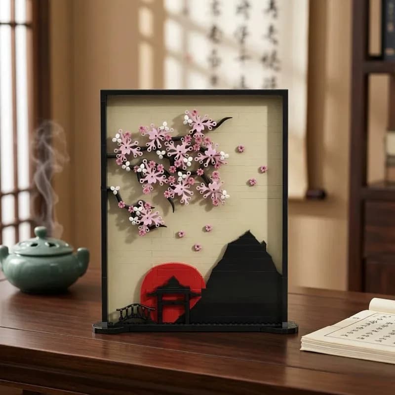 MOC Creative Manga Oriental Chinese Landscape Painting Building Block Model DIY Adult Puzzle Assembly Toy Birthday Gift Ornament