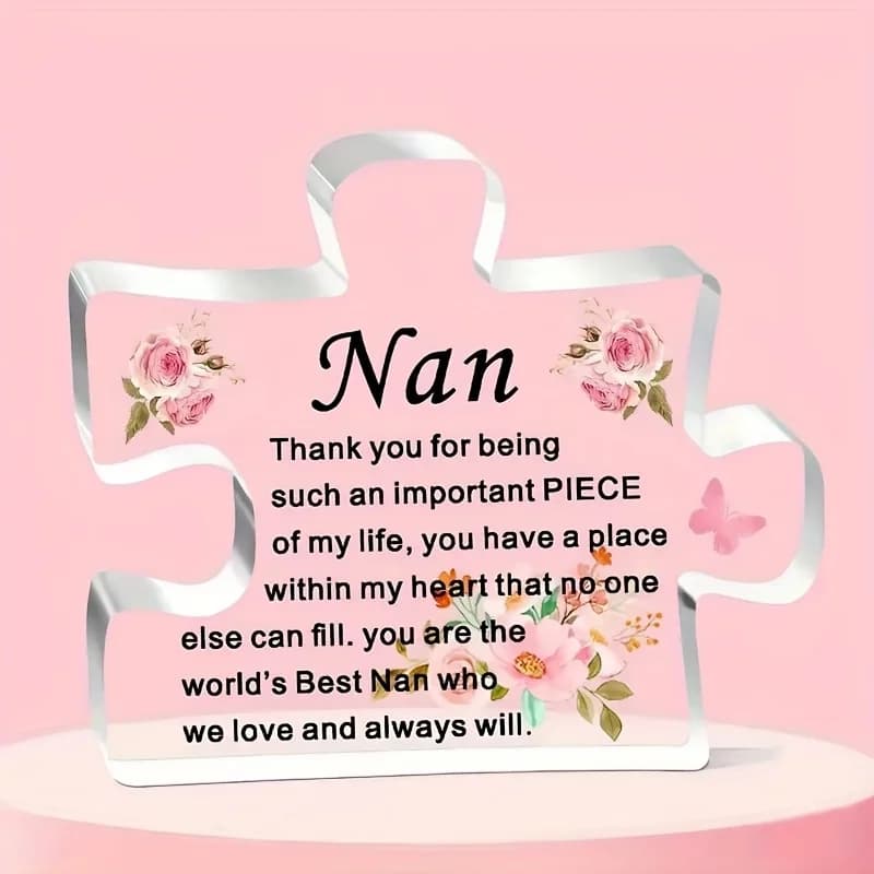 Regalo Heartfelt Nan - Pezzo puzzle in acrilico con disegno floreale, perfetto per compleanno, Natale, festa della mamma dai nipoti