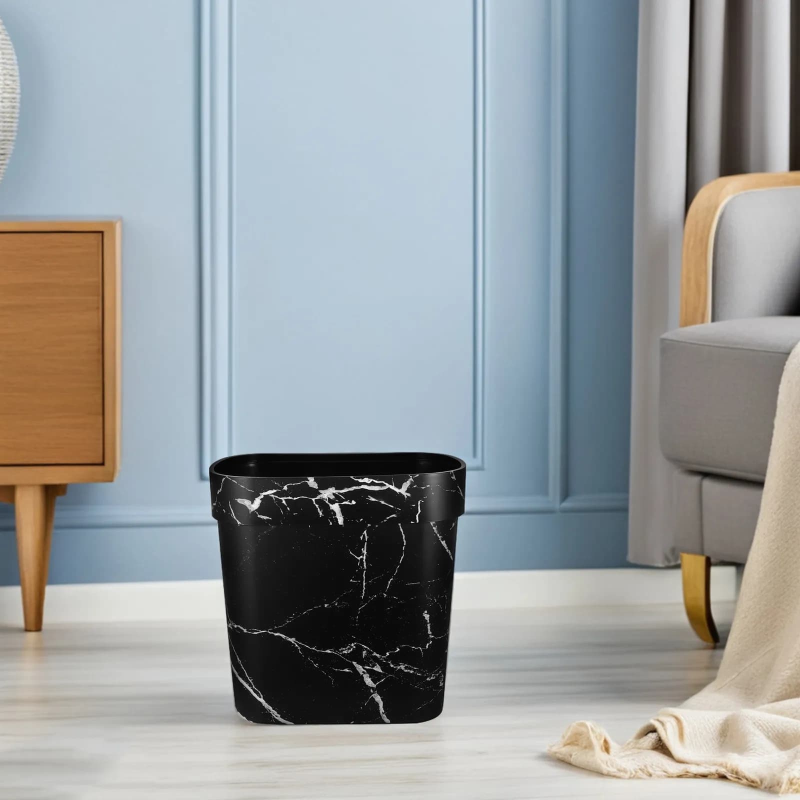Cestino per Rifiuti in Plastica Effetto Marmo, Profilo Stretto, Apertura Superiore, per Camera da Letto, Bagno, Cucina e Soggiorno Moderni