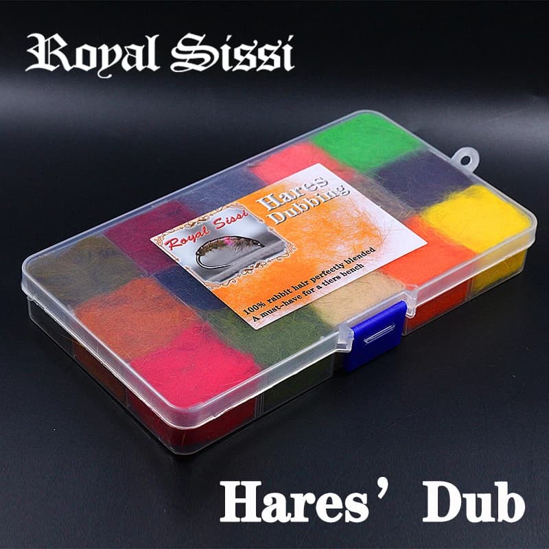 Royal ssi 15 colori/scatola fly tying rabbit dubbing dispenser rabbit hair fiber fly dubbing mix guard hair fly leging materials