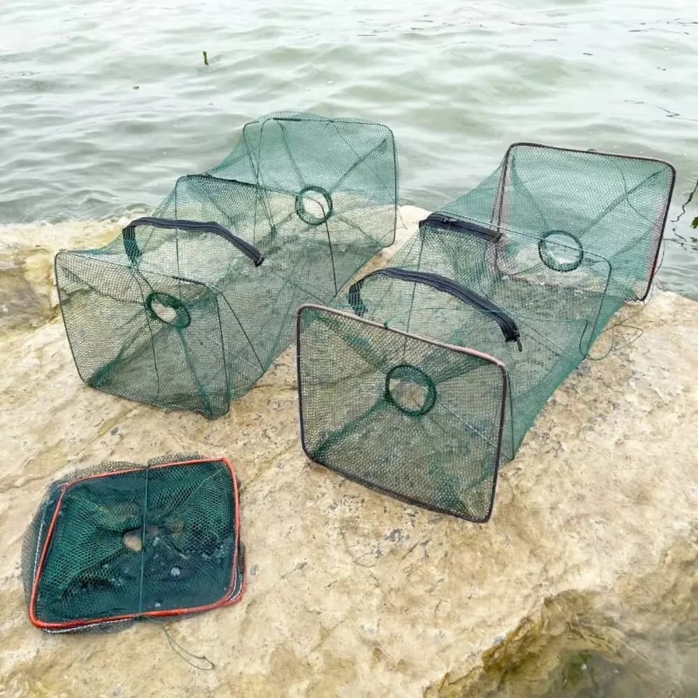 Portable Rectangular Fish Trap Net Nylon Mesh Fishing Tackle Cast Net Fish Cage Foldable Fishing Net for Crab Shrimp Crayfish