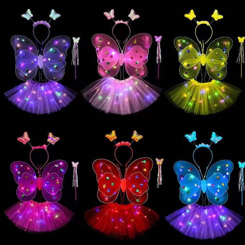 1Set LED Fata Cosplay Farfalla Puntelli Partito Glow Light-Up Tutu Gonna LED Fata Farfalla Ali Cerchio Dei Capelli Bacchette per le Ragazze Regalo