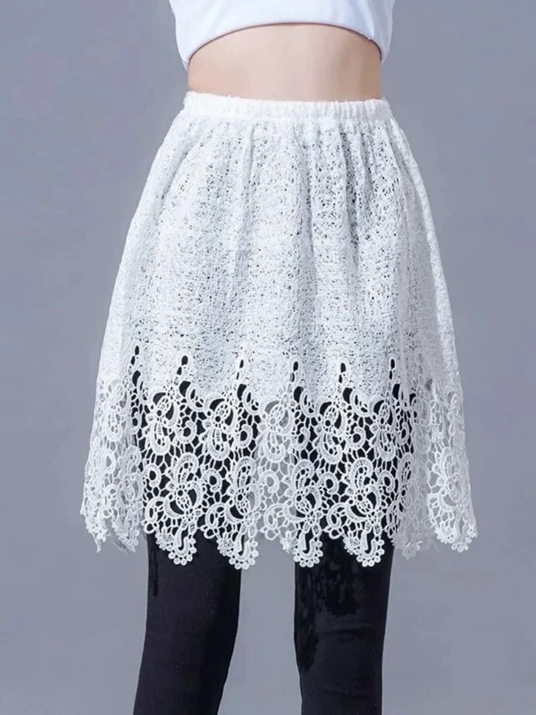 plus Size A-Line Hollow out Floral Lace Half Skirt Women's High Waist Patchwork Hip Concealing Slimming Casual Skirt
