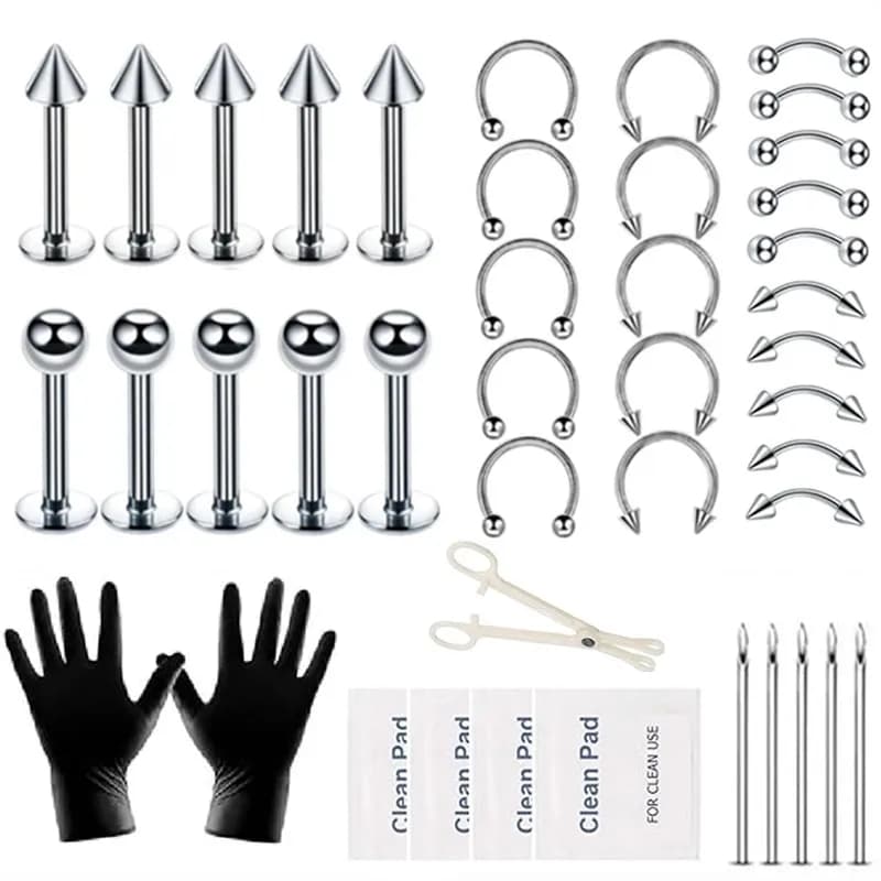 Kit di strumenti professionali per piercing al corpo Setto Pinza Aghi per piercing Anello al naso Cerchio Gioielli Orecchio Labbro Pancia Ombelico Lingua