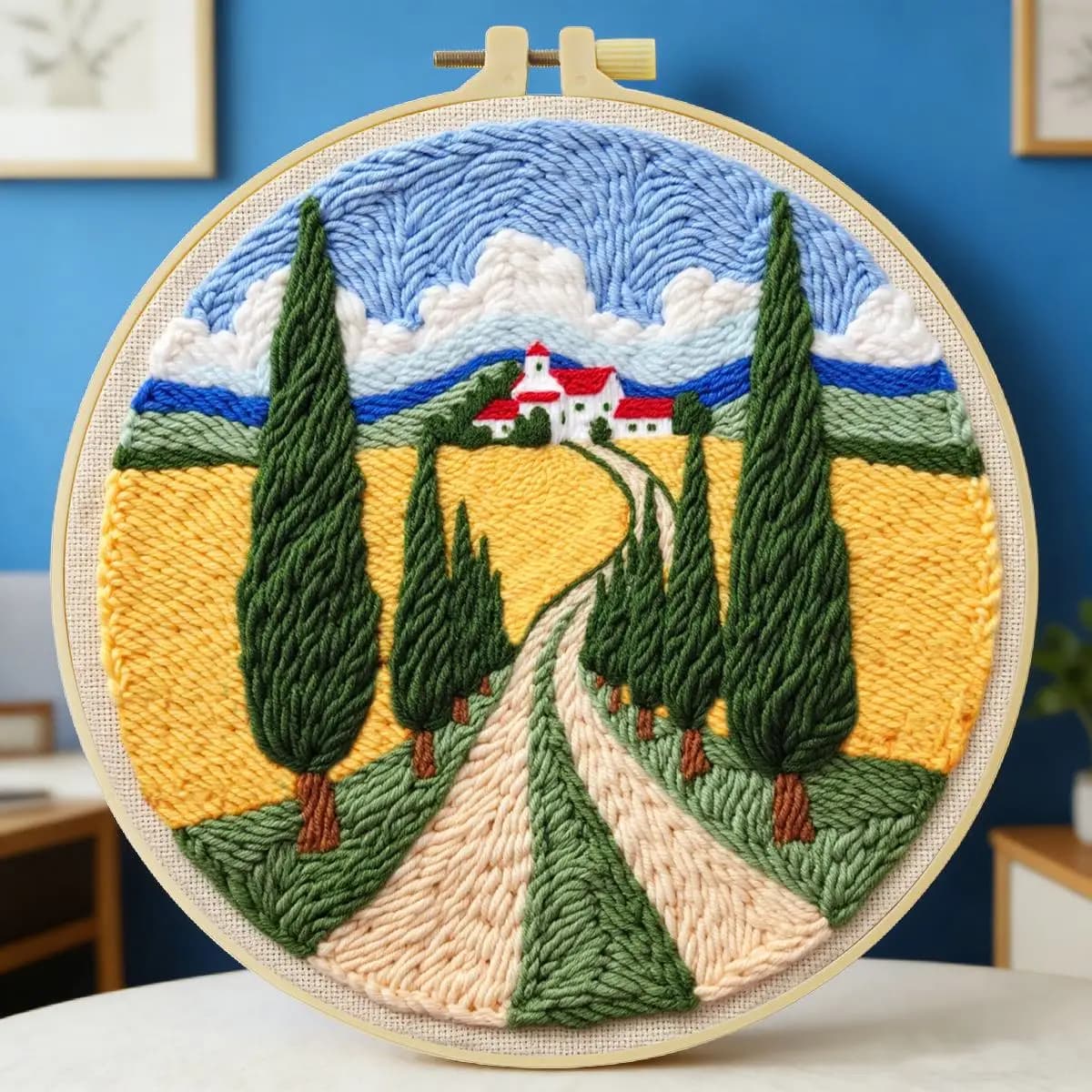 20X20CM/7.87inch Field Punch Needle Embroidery Set Kit Stitch Embroidery Knitted Embroidery DIY Handmade Gift Sewing Art