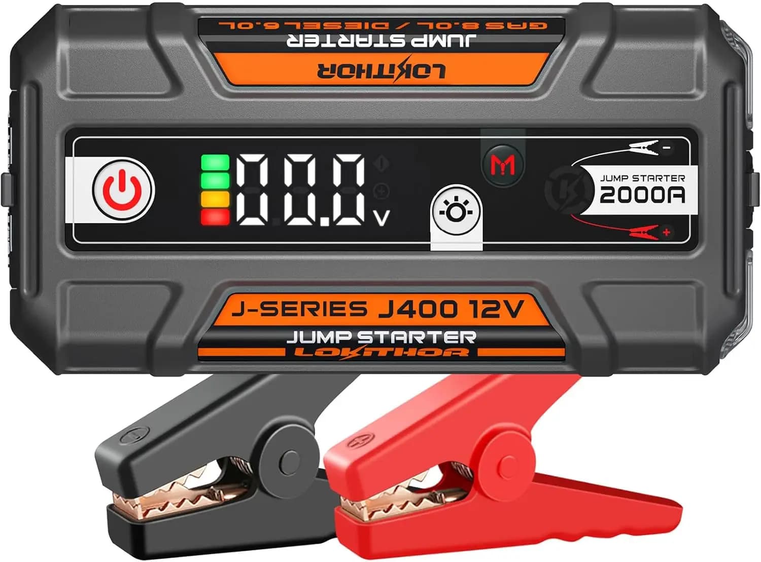 Avviatore d'Emergenza Portatile 2000A 12V, Booster Batteria con Power Bank USB-C e Cavi per Motori Benzina/Diesel