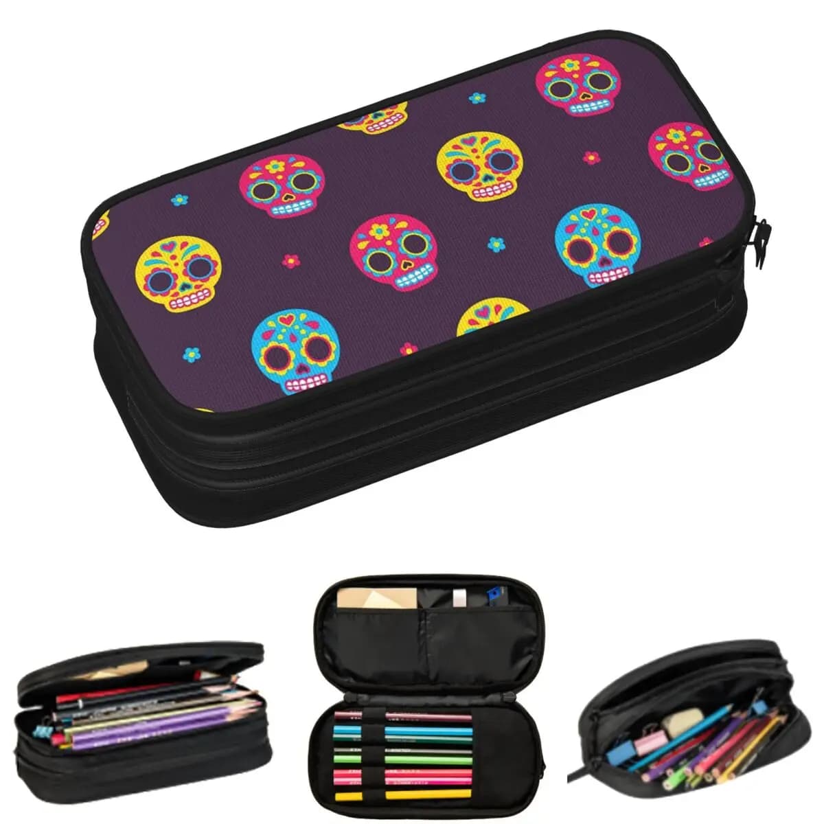 Astucci per matite Sugar Skull Mexican Day Of The Dead per regali per studenti, astuccio per penne, astuccio per matite con ampio spazio di archiviazione