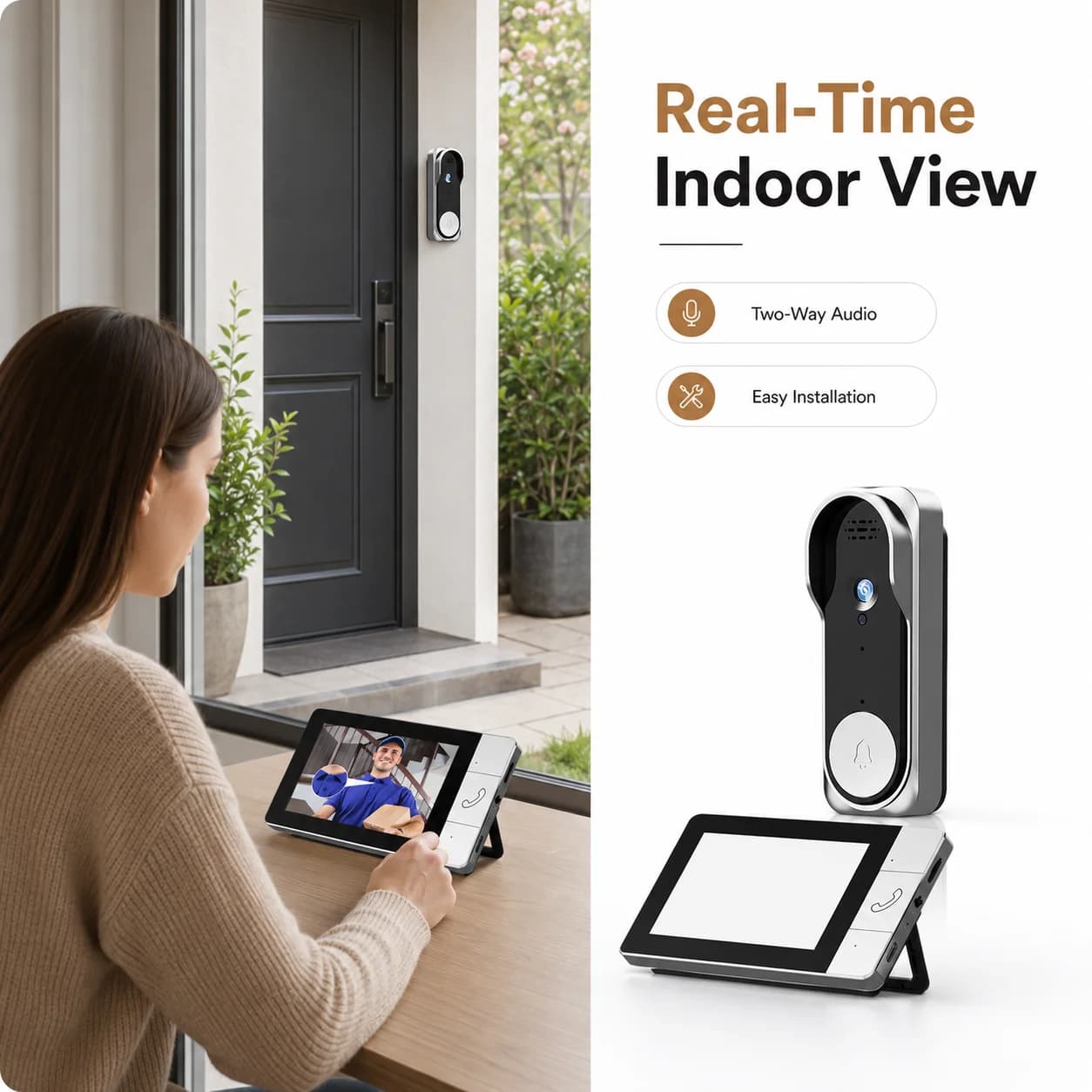 Wireless Video Doorbell NT601 with 43 Inch Screen Two Way Intercom Night Vision 130 Degree Camera for Home Entry Security