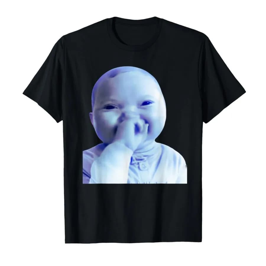 T-shirt divertente AI Baby Holding Laugh Meme T-shirt da uomo in puro cotone 100% T-shirt a maniche corte moda casual