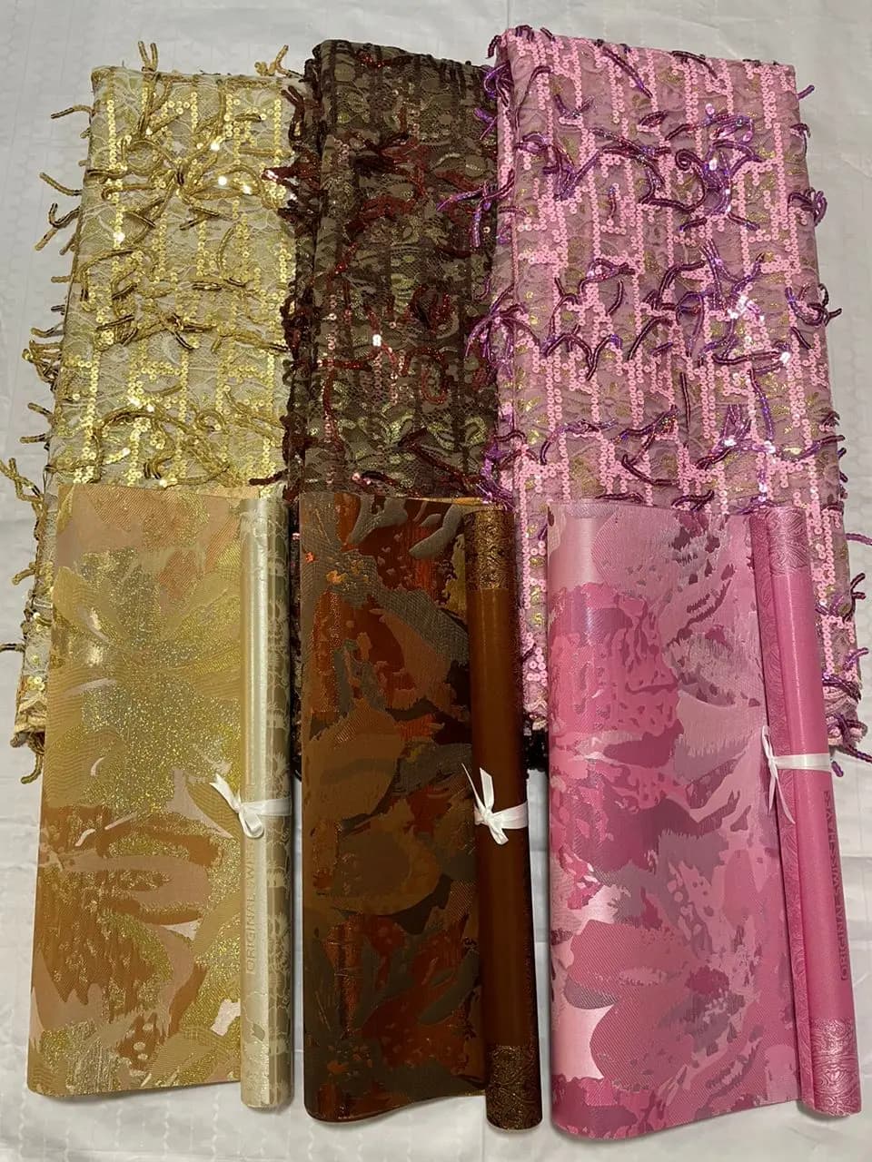 Luxury African Sequins Lace Fabric Embroidery French Mesh Lace Material With Tassels 5Yards With 3D Sego Headtie Wrap 2PCS