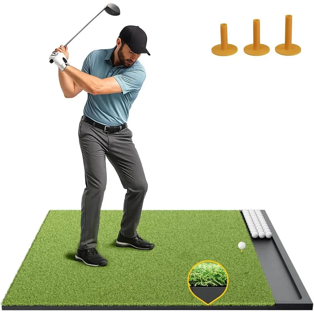 Tappetino da Golf con Vassoio Porta Palline, 5x4/6x4 piedi, Spessore 26mm/31mm, Erba Professionale ed Elite con Linea di Swing, Tappeto Premium per Pratica Golf