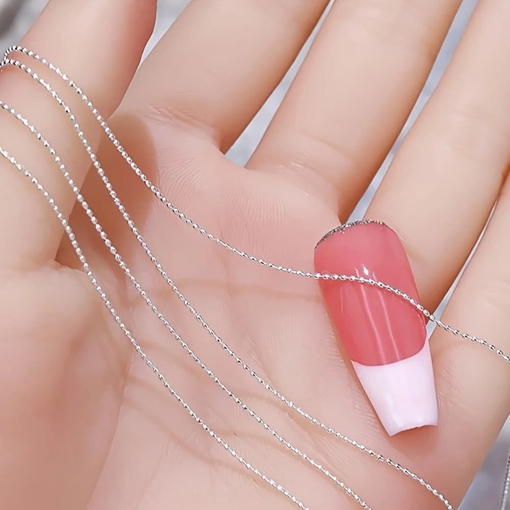 1M/Pack 0.8mm Gold Silver Nail Bead Chain Charm Ellipse Stone Nail Art Decorations Giltter Metal Steel Ball Jewelry Accessory